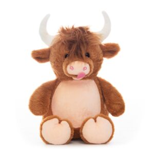 A brown stuffed animal with horns on it's head.