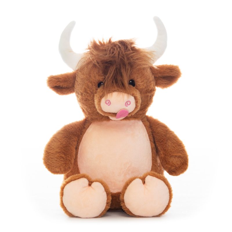 A brown stuffed animal with horns on it's head.