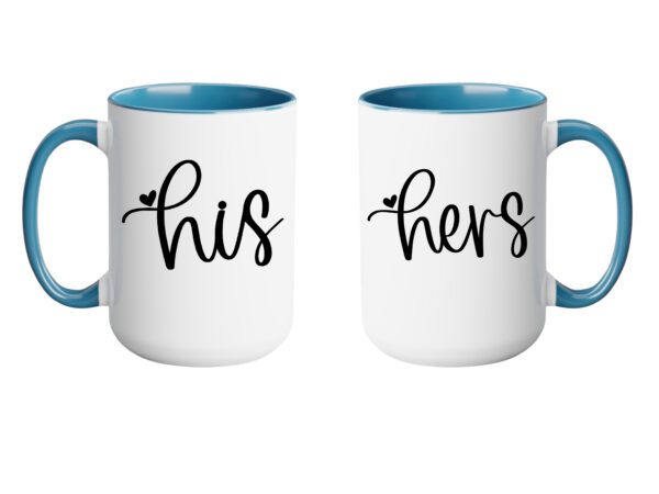 Two mugs with the words " his " and " hers ".