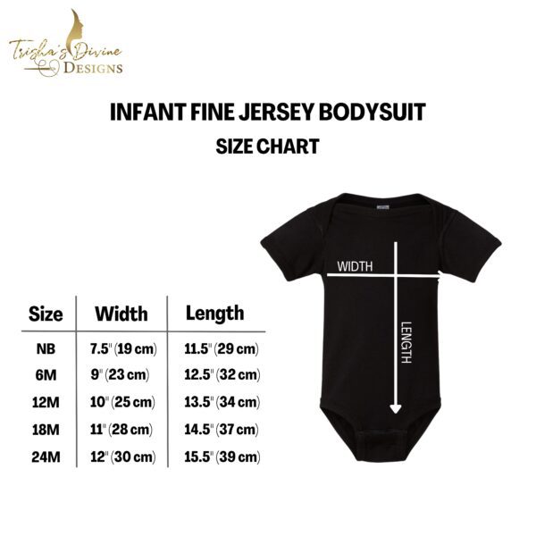 A baby onesie with the size of a child 's body.