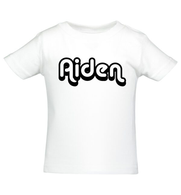 A white t-shirt with the name aiden written in black