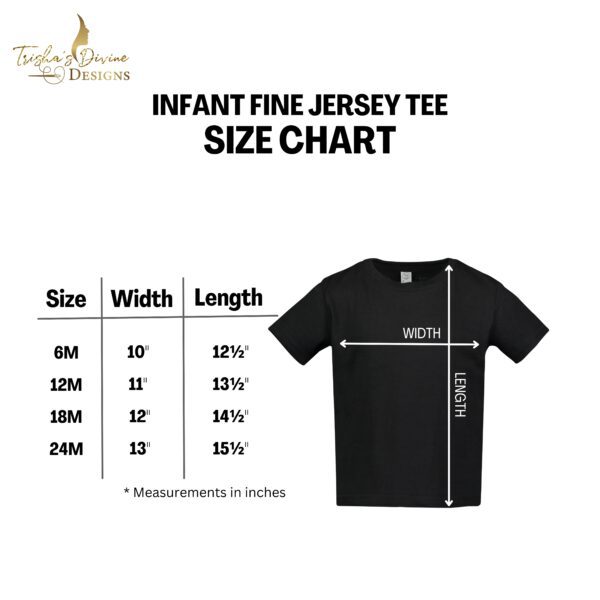 A picture of the infant fine jersey tee size chart.